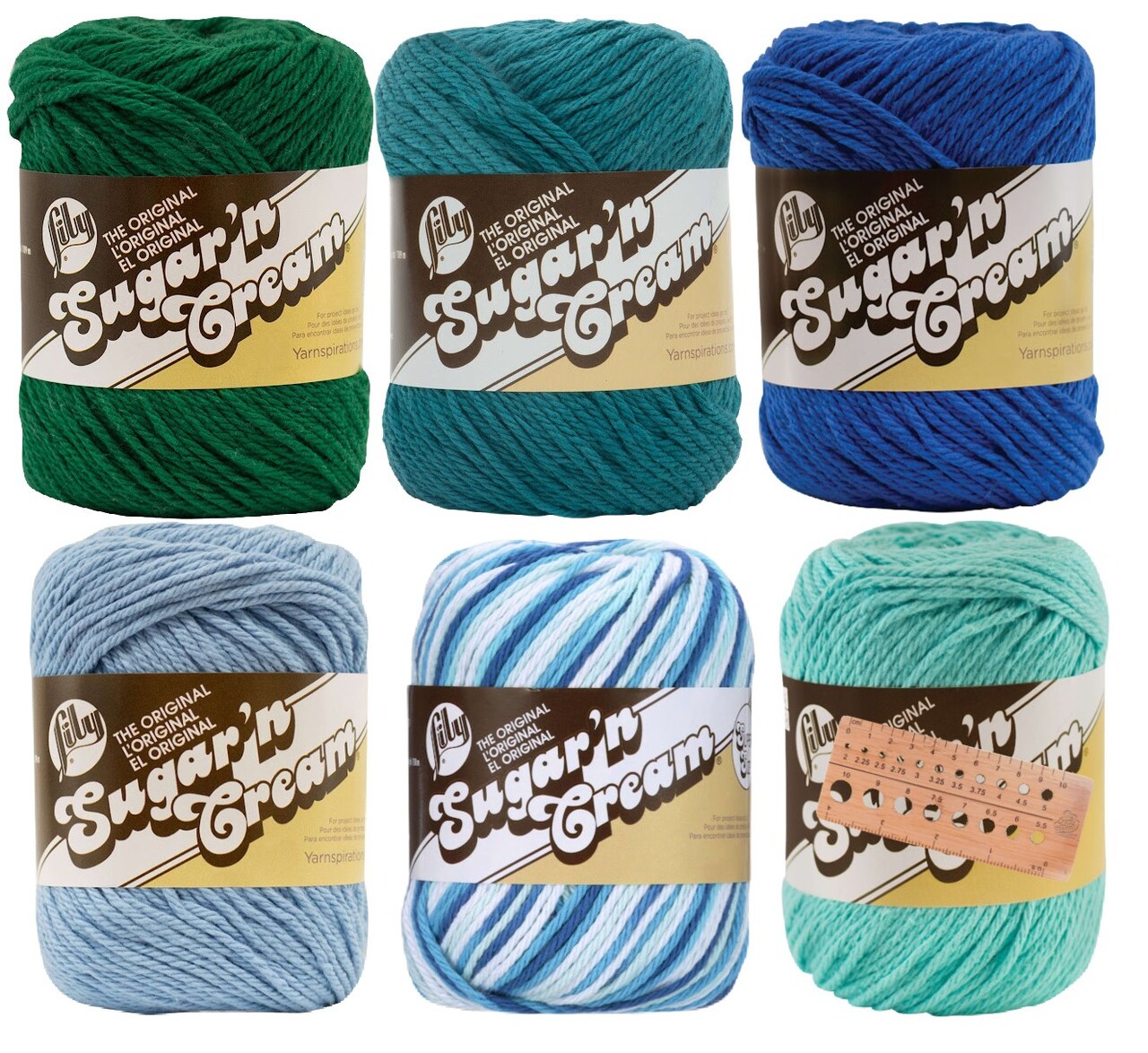 Lily Sugar 'n Cream Yarn Bundle 100% Cotton Worsted #4 Weight (Seaway)